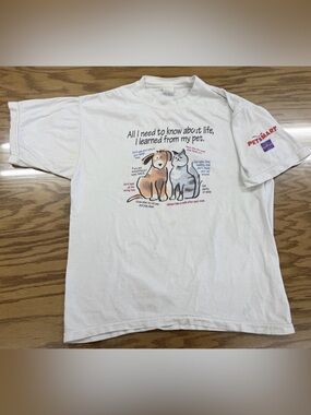 Vintage 90s Petsmart Learned From My Pet Dog Cat Single Stitch Thrashed L 21x25